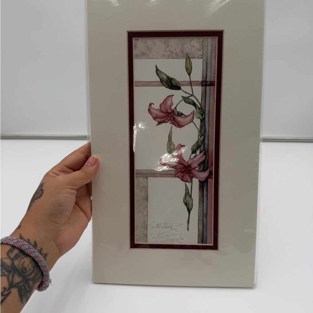 Kim Osgood Signed Watercolor Lithograph Floral Art Print #130 14”x8” Lillies